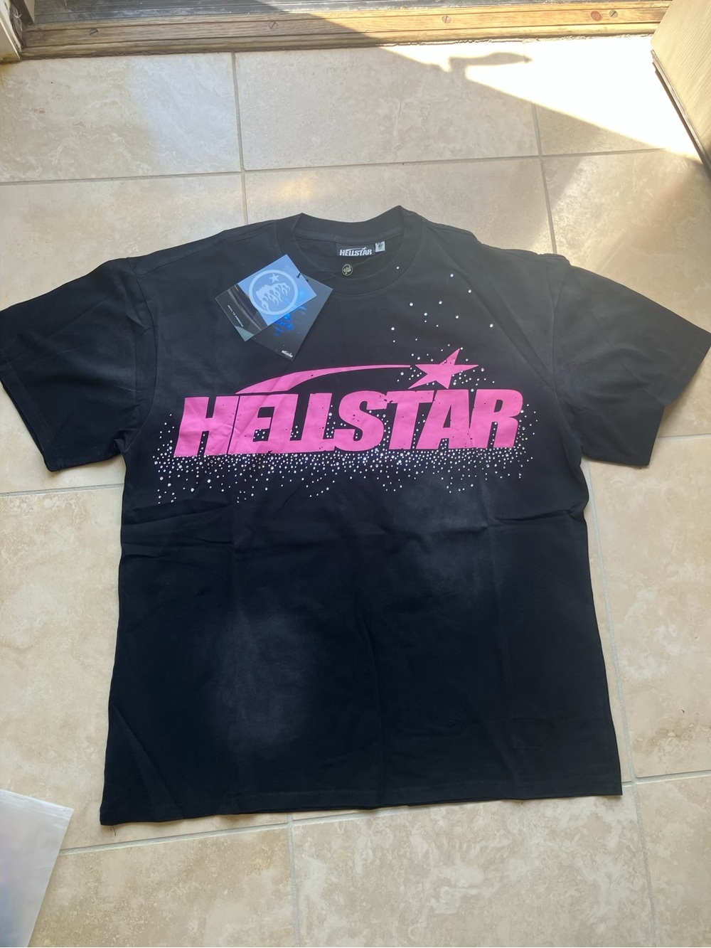 Kids Black Short Sleeve Tee with Pink Logo